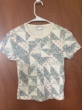 Frank & Oak Cream Floral Geometric Short Sleeve Tee